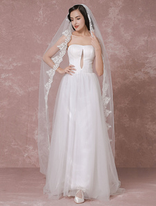 Voile 1 couche en tulle avec dentelle forme de cascade