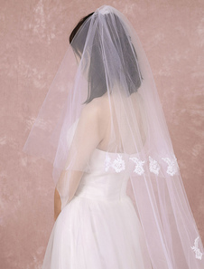 Voile 2 couches en voile de tulle avec dentelle forme de cascade