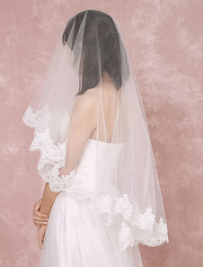 Voile 1 couche en voile de tulle avec dentelle forme de cascade