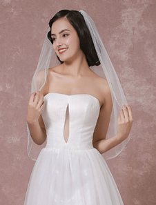 Voile 1 couche en voile de tulle avec perles forme de cascade