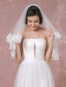 Voile 2 couches en tulle avec dentelle forme de cascade