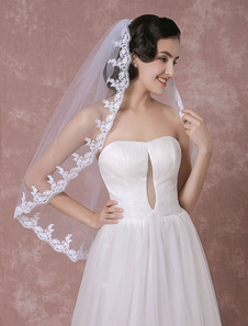 Voile 1 couche en tulle avec dentelle classique