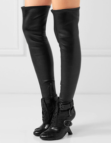 Cuissardes belles à talons originaux en PU noir unicolore Zip avec boucle