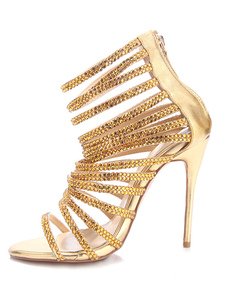 Sandale or bottes talons bout ouvert strass Strappy bottes pour femmes