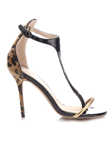 Sandales en vogue noires à bout ouvert et motif léopard