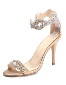 Charmantes sandales abricotes unicolore avec strass à bout ouvert