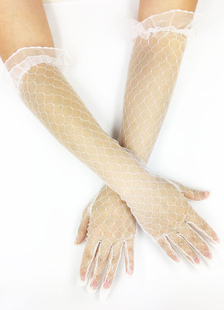 Gants de mariée blanche Tulle Net doigts ruché coude gants de mariée longueur