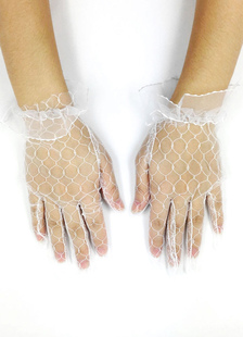 White Wedding gants Tulle Net doigts Ruffle poignet gants de mariée longueur