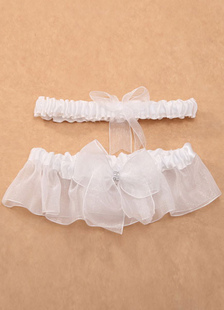 Jarretière mariée blanc Organza Satin mariage jarretelles ornées de boucles