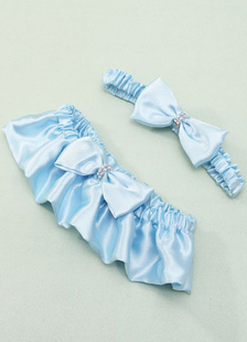 Mariage bleu jarretière Satin Ruffle arcs jarretière Bridal Lingerie