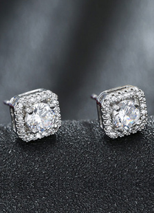 Boucles d'oreilles Goujon de mariage en cuivre argent Cubic Zirconia rond