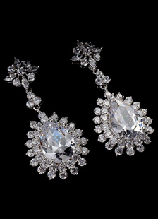 Boucles d'oreilles boucle de mariage métallique argent Cubic Zirconia rond