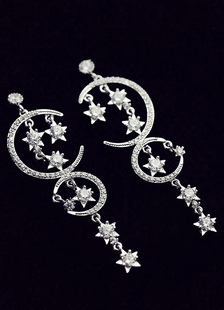 Boucles d'oreilles boucle de mariage en cuivre argent Cubic Zirconia rond