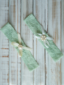 Vert Pastel du jarretière mariage dentelle perles Ribbon Bow mariée jarretière
