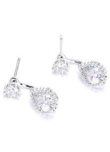 Boucles d'oreilles Goujon de mariage en cuivre argent Cubic Zirconia Taillée Poire