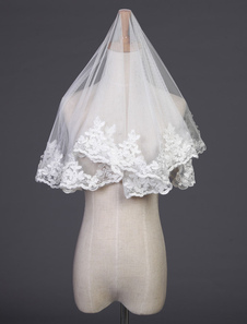 Voile 1 couche en tulle avec dentelle forme d'ovale