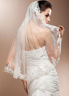 Voile 1 couche en tulle avec dentelle forme d'ovale