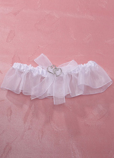 Jarretière de mariage en organza blanc ornement métallique