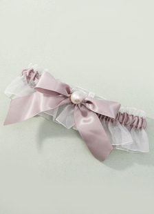 Jarretière de mariage en organza chair avec perles