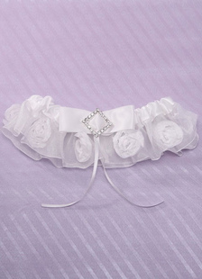 Organza jarretière mariée Ivoire fleurs strass ruban de Satin jarretelles Lingerie