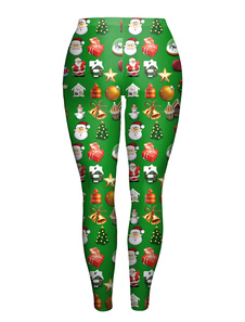 Adorables leggins féminins mode en polyester verts impression imprimé fleuris