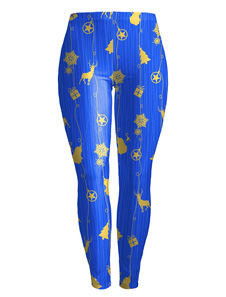 Adorables leggins féminins bleus mode en polyester impression imprimé fleuris