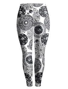 Adorables leggins féminins mode en polyester blancs impression imprimé fleuris