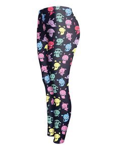 Fascinants leggings féminins casual en polyester noirs impression imprimé fleuris