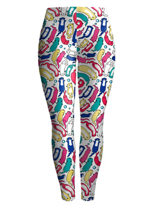Fascinants leggings féminins blancs casual en polyester impression imprimé fleuris