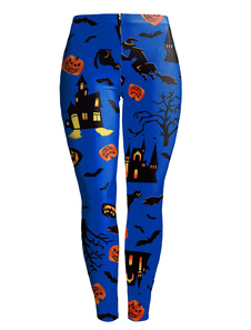 Fabuleux leggings pour femmes casual en polyester bleus impression imprimé fleuris