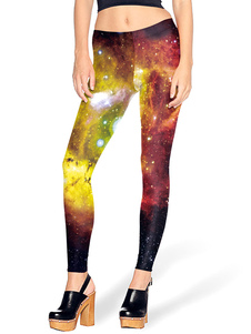 Fascinants leggings féminins casual en polyester jaunes impression imprimé fleuris