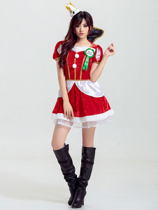 Costume sexy rouge en polyester bicolore froissé