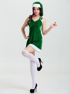 Costume sexy vert en polyester bicolore à dos décolleté