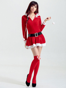 Attrayant costume rouge en polyester bicolore avec lacets plissé