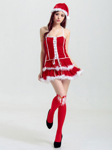 Costume sexy rouge en polyester avec lacets et ceinture