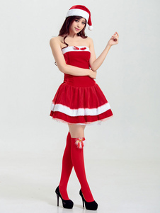 Costume séduisant rouge en polyester avec noeud plissé et ceinture