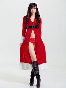 Costume sexy rouge en polyester bicolore avec lacets et ceinture