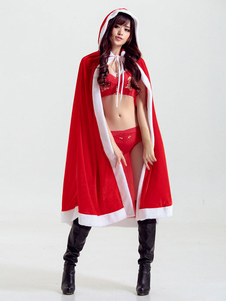 Costume sexy rouge en polyester bicolore avec lacets et ceinture