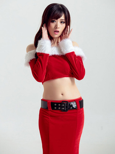 Attrayant costume rouge en polyester unicolore avec lacets et ceinture