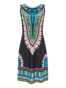 Charmante robe droite exotique en polyester impression à licou