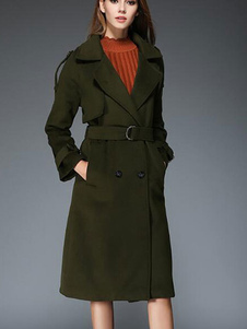 Fascinant manteau en tweed vert forêt unicolore avec poches vêtements journaliers revers cranté