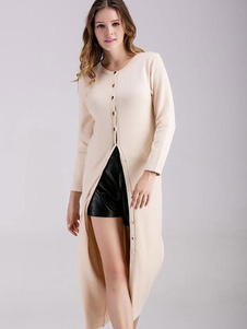 Cardigan féminin mode gris unicolore avec bouton col rond vêtements journaliers manches longues