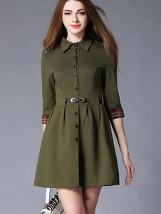 Fascinante robe skater mode en polyester unicolore vêtements journaliers plissé col large