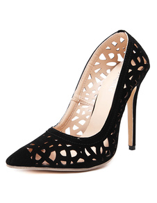 Fabuleuses chaussures à talons à talons aigus en tissu de terry noir unicolore mocassin creusé de po