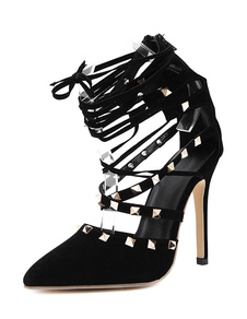 Chaussures à talons à talons aigus en tissu de terry noir unicolore Zip avec rivet de polyuréthane /