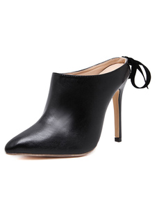 Chaussures à talons à talons aigus en PU noir unicolore talons découverts avec ruban de polyuréthane
