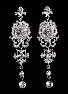 Boucles d'oreilles Cerceau fête prénuptiale de rhinestone argent rhinestone rond