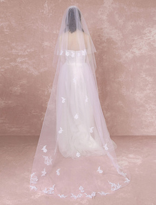 Voile 1 couche en tulle avec perles forme de cascade