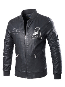 Veste homme en PU noir imprimé lettres col montant