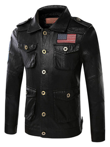 Veste homme en PU noir col à revers